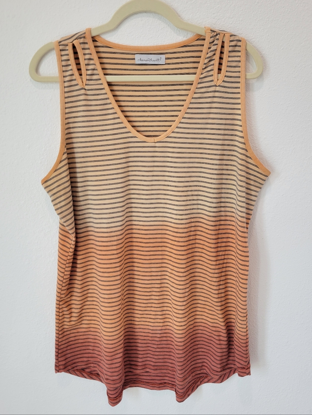 Keren Hart Ombre Striped Tank Top XL Orange V-Neck